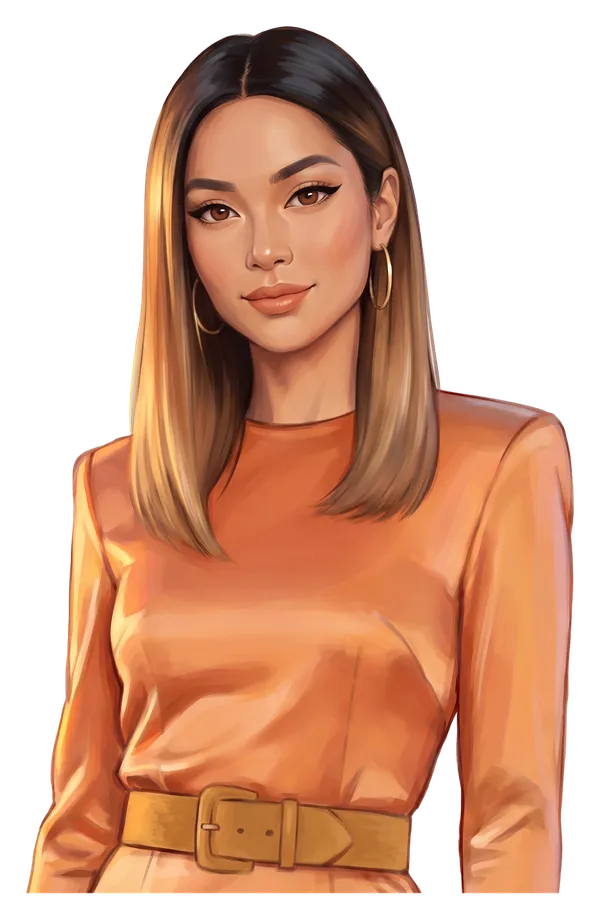 Juno Hartigan, the guide, a painted character in a tangerine satin dress, author portrait
